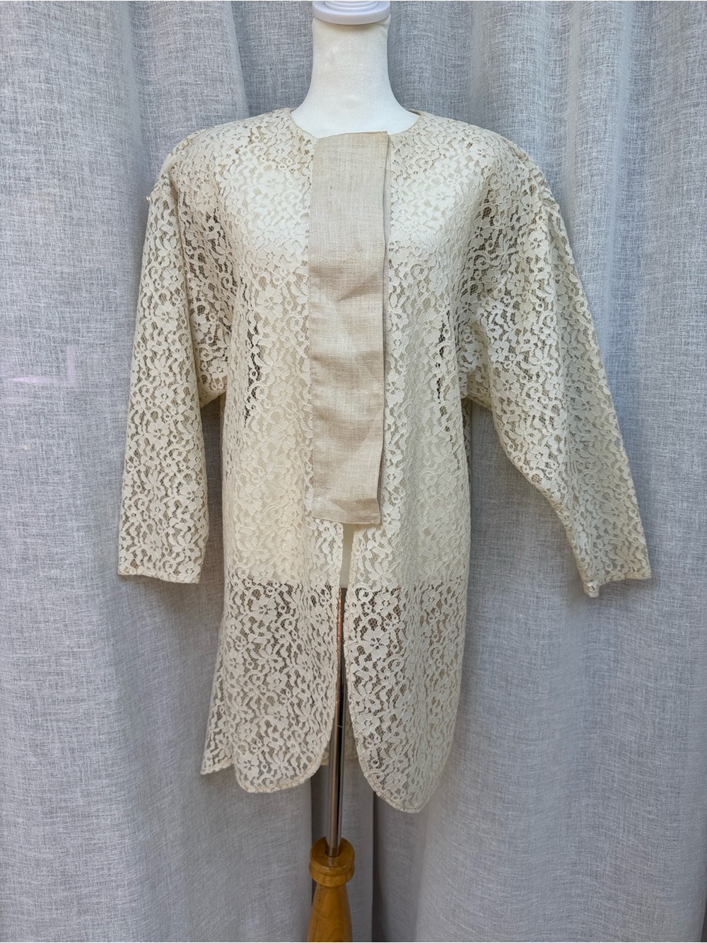 1950s Marielena Collezione off white cream lace duster coat cardigan